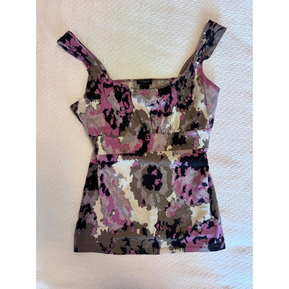 Ann Taylor Womens Purple Abstract Floral Empire Waist Square Neck Tank Top M
